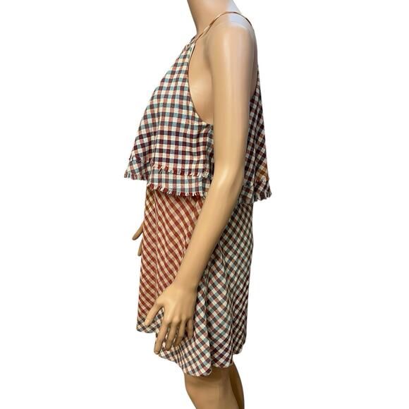 Zara Frayed Checkered Plaid Mini Dress Medium A-line Casual Preppy Woven - Picture 4 of 10
